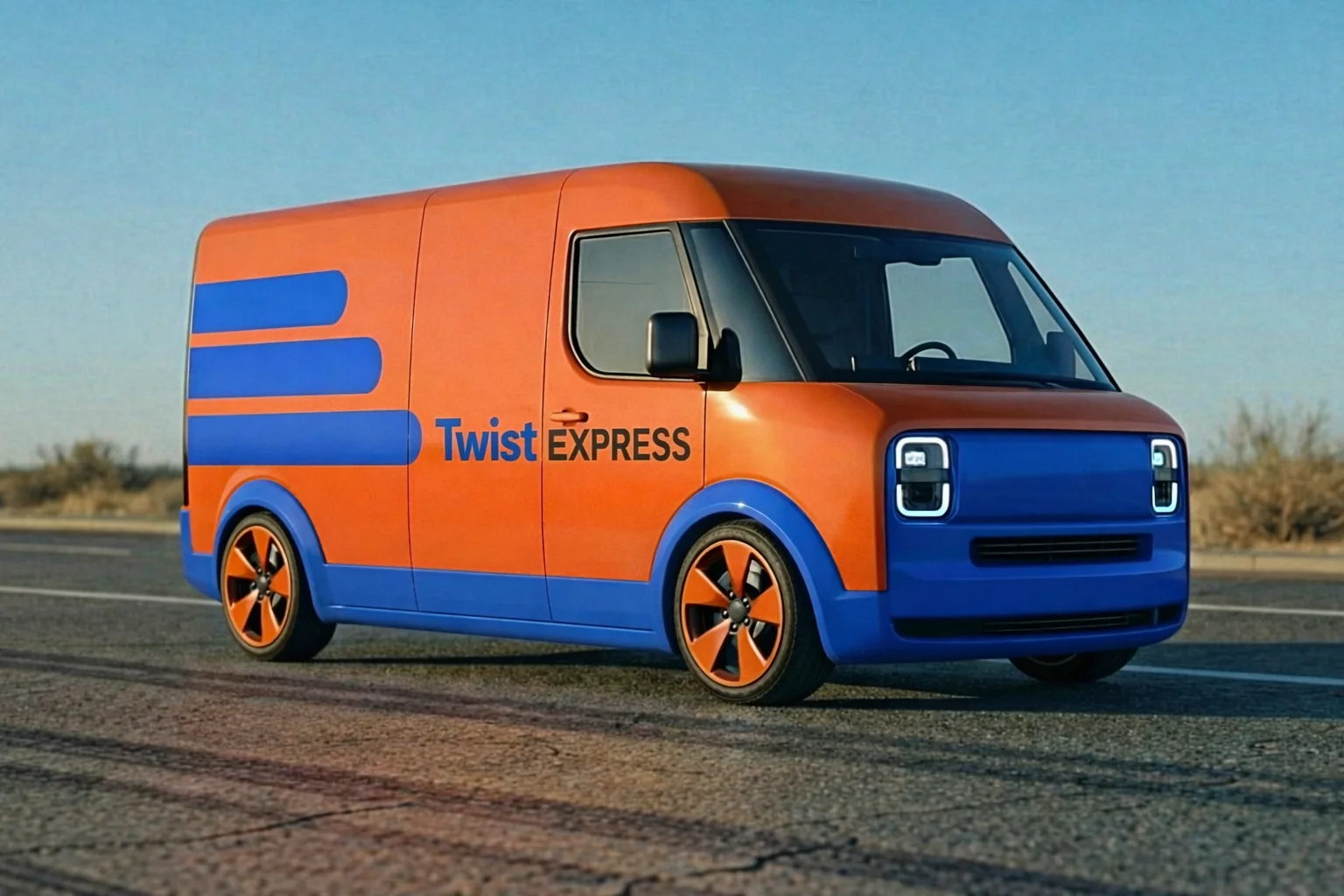 Orange and blue Twist Express local delivery van.
